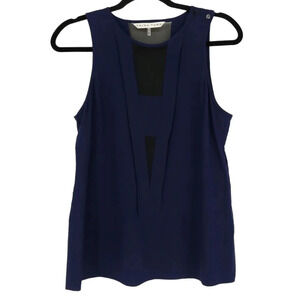 Trina Turk Devera Tank Top Silk Navy Blue Sleeveless Sheer Panel Revolve Shirt